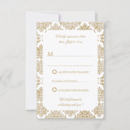 Elegant Gold Flourish Damask RSVP Kaart