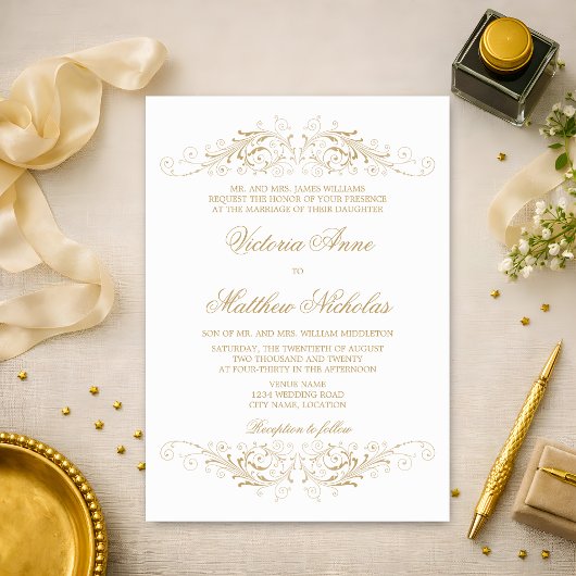 Elegant Gold Flourish en Damask Kaart