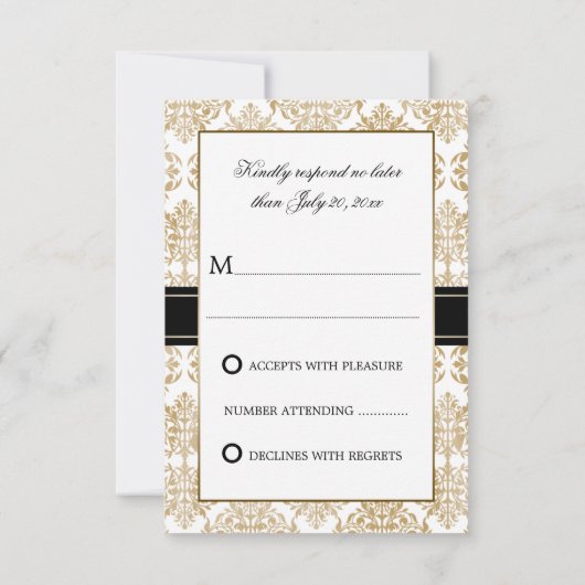 Elegant Gold Flourish en Damask RSVP (Achterkant)
