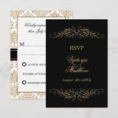 Elegant Gold Flourish en Damask RSVP (Voorkant / Achterkant)