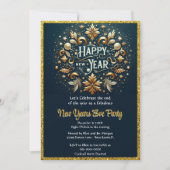 Elegant Gold Flourish New Years Eve Party Kaart (Voorkant)