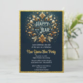 Elegant Gold Flourish New Years Eve Party Kaart (Staand voorkant)