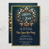 Elegant Gold Flourish New Years Eve Party Kaart (Voorkant / Achterkant)