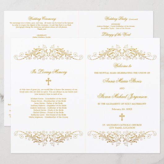 Elegant Gold Flourish Wedding Programme (Voorkant / Achterkant)