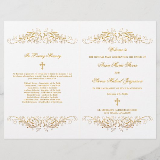 Elegant Gold Flourish Wedding Programme (Voorkant)