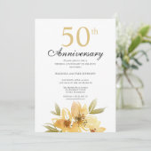 Elegant Gold Flower 50th Jubileum Party Invitat Kaart (Staand voorkant)