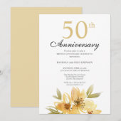 Elegant Gold Flower 50th Jubileum Party Invitat Kaart (Voorkant / Achterkant)