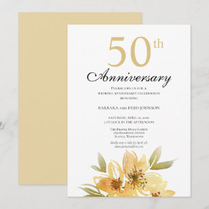 Elegant Gold Flower 50th Jubileum Party Invitat Kaart