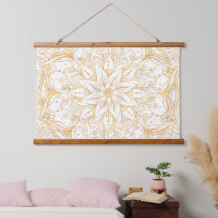 Elegant Gold Flower Mandala White Design Hangend Wandkleed