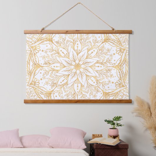 Elegant Gold Flower Mandala White Design Hangend Wandkleed (Slaapkamer)