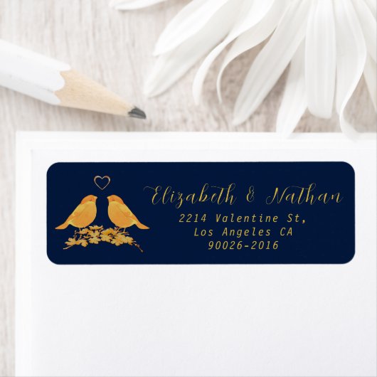 Elegant Gold Flower Navy Blue Return Label (Insitu)