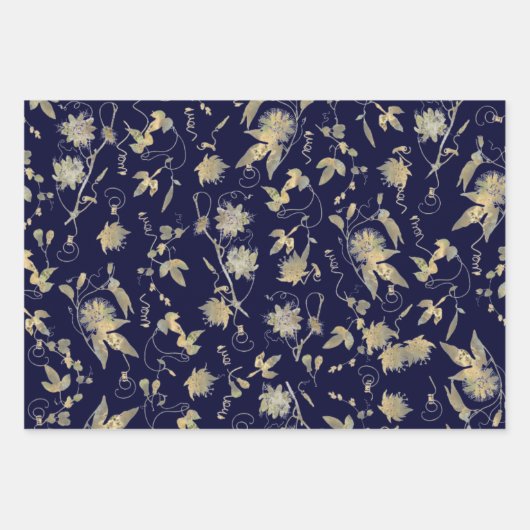 Elegant Gold Flowers Black Burgundy Navy Inpakpapier Vel (Voorkant 3)