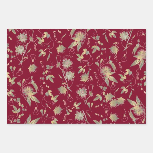 Elegant Gold Flowers Black Burgundy Navy Inpakpapier Vel (Voorkant 2)