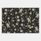 Elegant Gold Flowers Black Burgundy Navy Inpakpapier Vel (Voorkant)