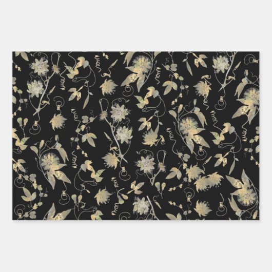 Elegant Gold Flowers Black Burgundy Navy Inpakpapier Vel (Voorkant)