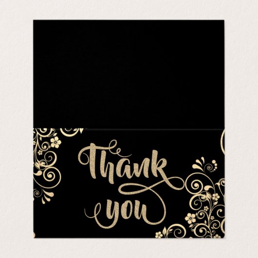Elegant Gold Flowers Glittery Hartelijk dank voor  Visitekaartje (Buitenkant ongevouwen)
