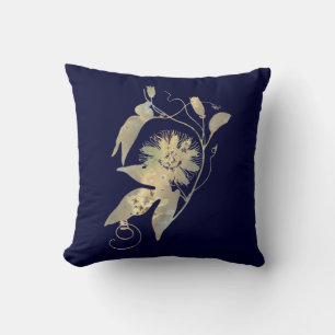 Elegant Gold Flowers op Navy Blue Floral Kussen