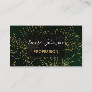 Elegant Gold Flowers schetsen groen gradiëntontwe Visitekaartje