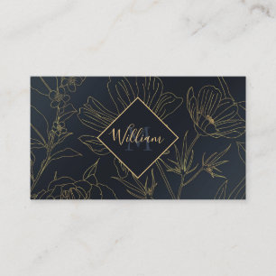 Elegant Gold Flowers schetst een blauw gradiënton Visitekaartje