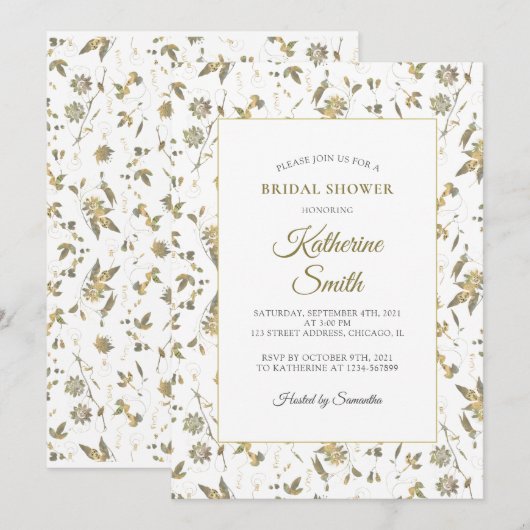 Elegant Gold Flowers Vine Vrijgezellenfeest Kaart (Voorkant / Achterkant)