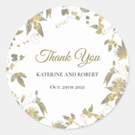 Elegant Gold Flowers Vine Wedding Ronde Sticker