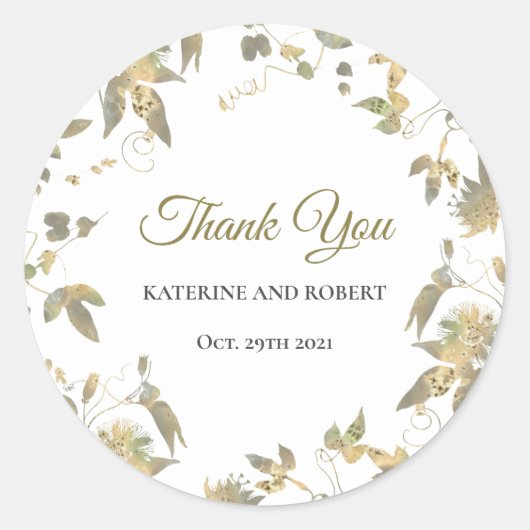 Elegant Gold Flowers Vine Wedding Ronde Sticker (Voorkant)