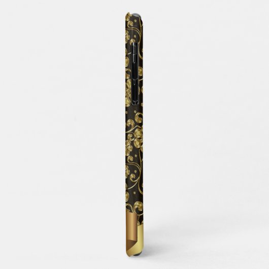 Elegant Gold Flowers, zwart-gepersonaliseerd Case-Mate iPhone Case (Achterkant/links)