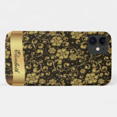 Elegant Gold Flowers, zwart-gepersonaliseerd Case-Mate iPhone Case (Achterkant (horizontaal))
