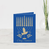 Elegant Gold Flying Dove Menorah Blue Hanukkah Feestdagen Kaart (Voorkant)
