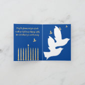 Elegant Gold Flying Dove Menorah Blue Hanukkah Feestdagen Kaart (Binnen)