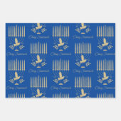 Elegant Gold Flying Dove Menorah Blue Hanukkah Inpakpapier Vel (Voorkant)