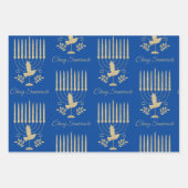 Elegant Gold Flying Dove Menorah Blue Hanukkah Inpakpapier Vel (Voorkant 3)