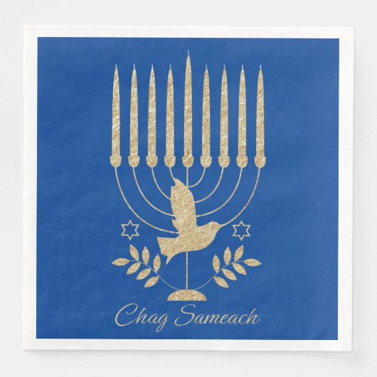 Elegant Gold Flying Dove Menorah Blue Hanukkah Servet (Voorkant)