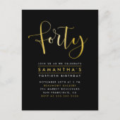 Elegant Gold Foil 40th Birthday Party Invitation Uitnodiging Briefkaart (Voorkant)