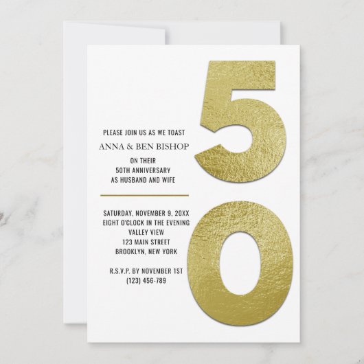 Elegant Gold Foil 50th Wedding Jubileum Kaart (Voorkant)