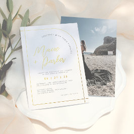 Elegant Gold Foil Arch & Calligraphy Photo Wedding Folie Uitnodiging