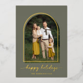 Elegant Gold Foil Arch Green Gold Holiday Foto Folie Feestdagenkaart (Voorkant)