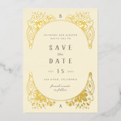 Elegant Gold Foil Art Nouveau Folie Opslaan Datum  Folie Uitnodiging (Voorkant)