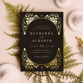 Elegant Gold Foil Art Nouveau Folie Uitnodiging