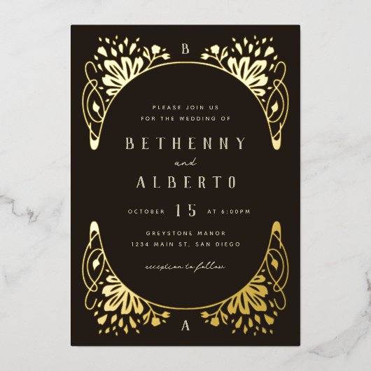 Elegant Gold Foil Art Nouveau Folie Uitnodiging (Voorkant)