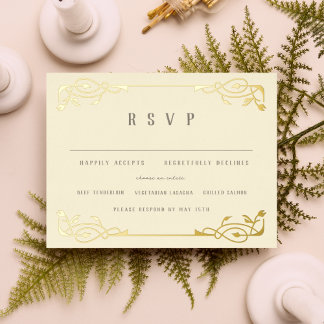 Elegant Gold Foil Art Nouveau RSVP Folie Uitnodiging Briefkaart