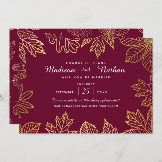 Elegant Gold Foil Autumn Leaves Change the Date Save The Date (Voorkant / Achterkant)