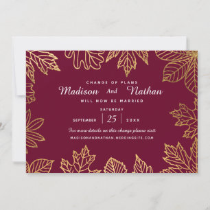 Elegant Gold Foil Autumn Leaves Change the Date Save The Date