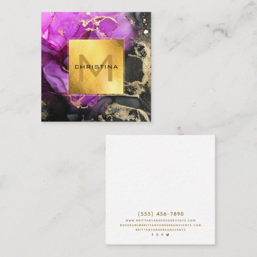 Elegant Gold Foil Black en Paarse Etheral DIY Vierkante Visitekaartje (Voorkant / Achterkant)