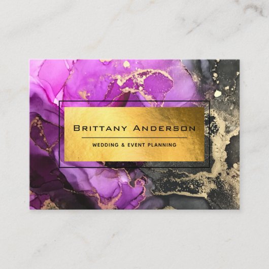 Elegant Gold Foil Black Paars-gemarmerd aangepast Visitekaartje (Voorkant)