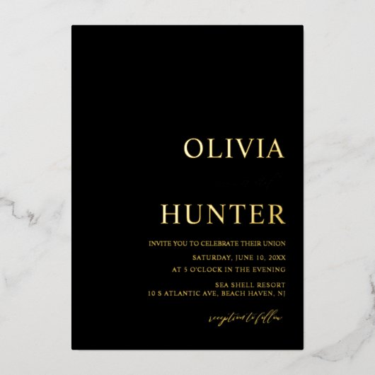 Elegant Gold Foil Black Wedding Folie Folie Uitnodiging (Voorkant)