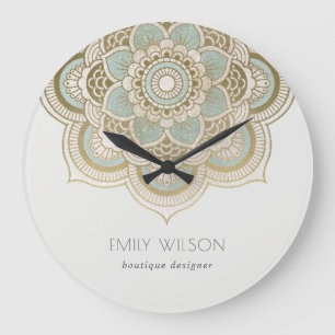 Elegant  Gold Foil Blauwgroen Turquoise Mandala Grote Klok