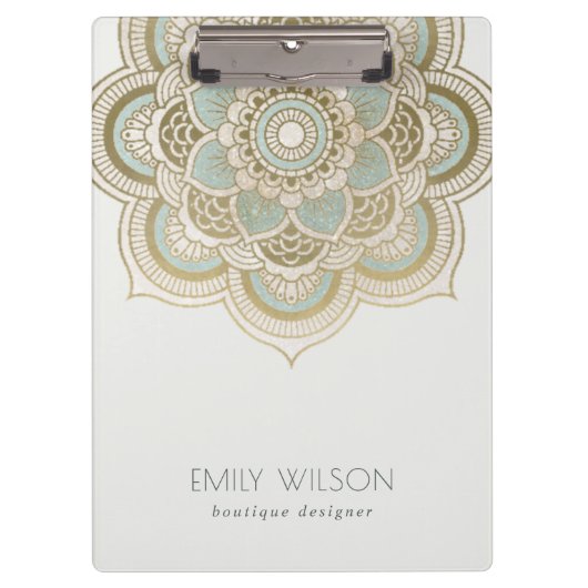 Elegant  Gold Foil Blauwgroen Turquoise Mandala Klembord (Voorkant)