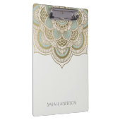 Elegant Gold Foil Blauwgroen Turquoise Mandala Klembord (Rechts)