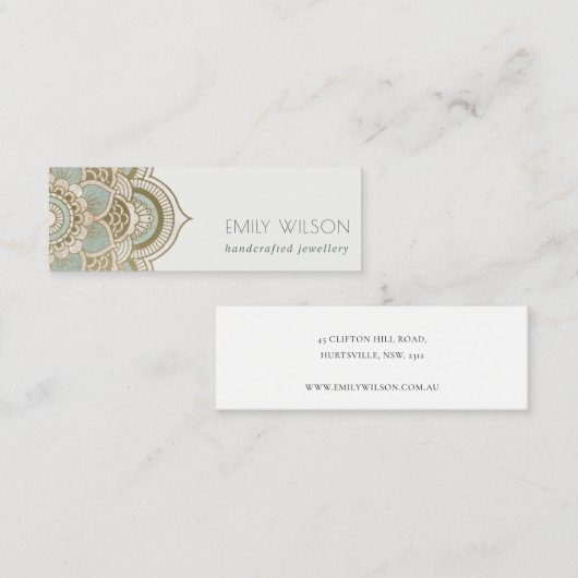 Elegant Gold Foil Blauwgroen Turquoise Mandala Mini Visitekaartje (Voorkant / Achterkant)